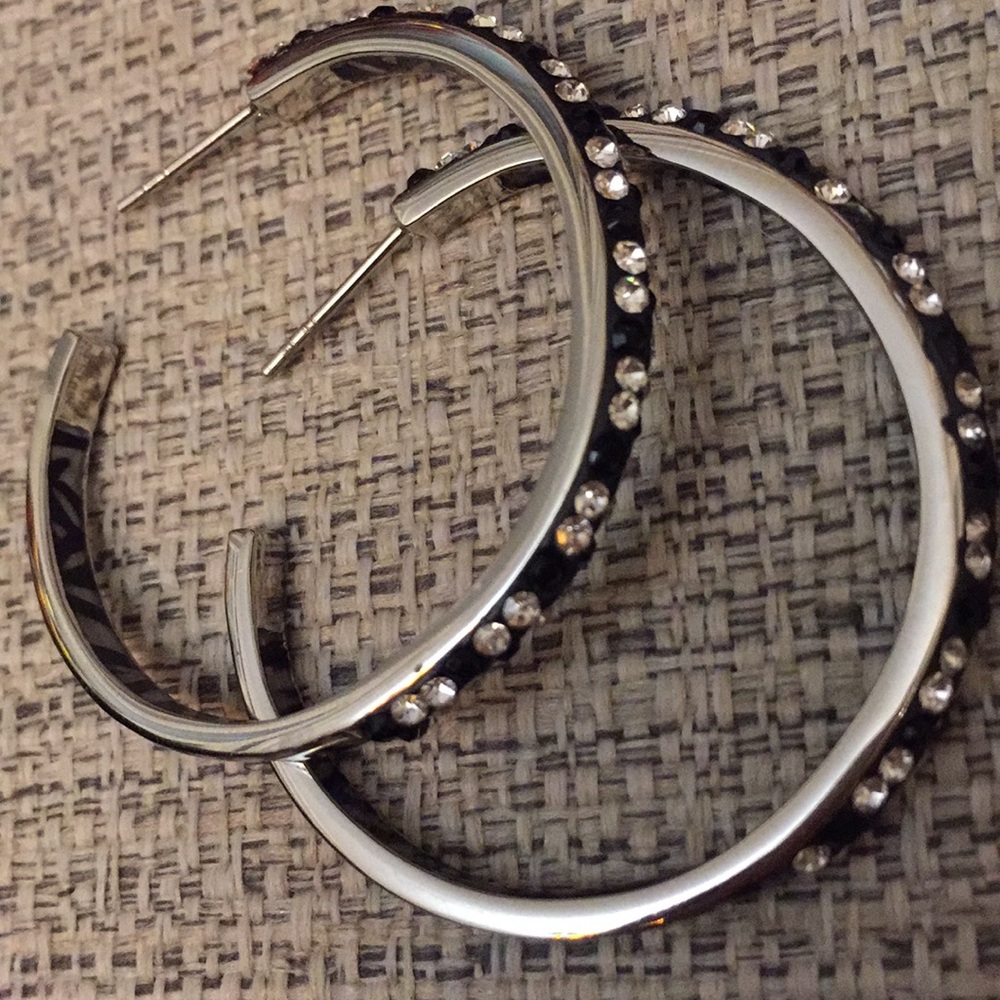 David Sigal signed crystal pave hoops/zebra backs